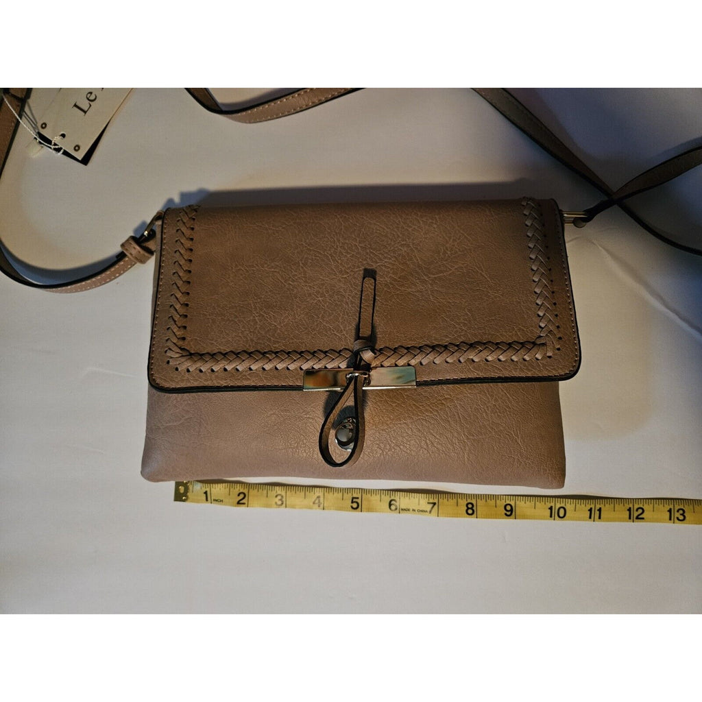 NWT Le Miel Light Blush Nude Vegan Leather Adjustable Strap Crossbody Bag Purse