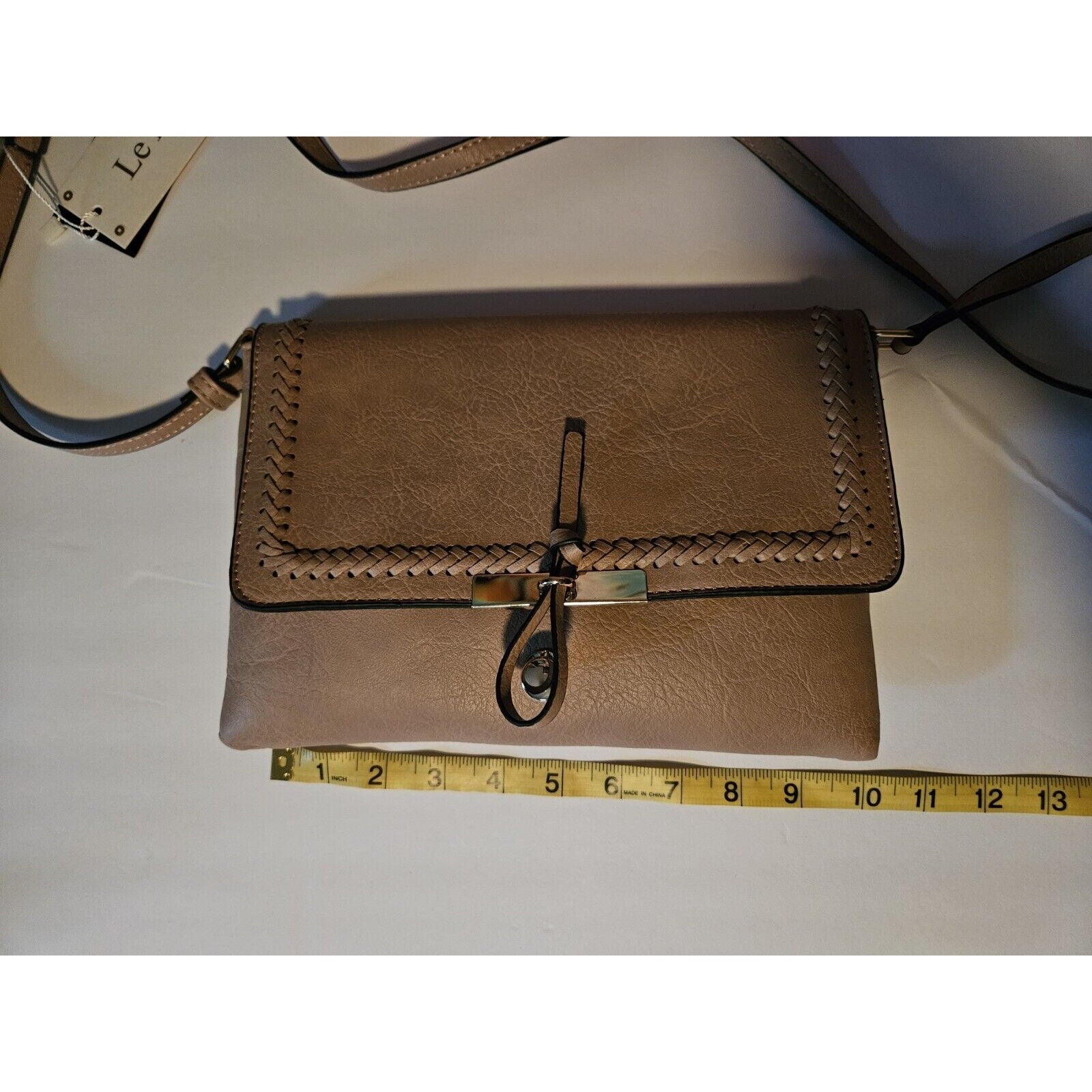 NWT Le Miel Light Blush Nude Vegan Leather Adjustable Strap Crossbody Bag Purse