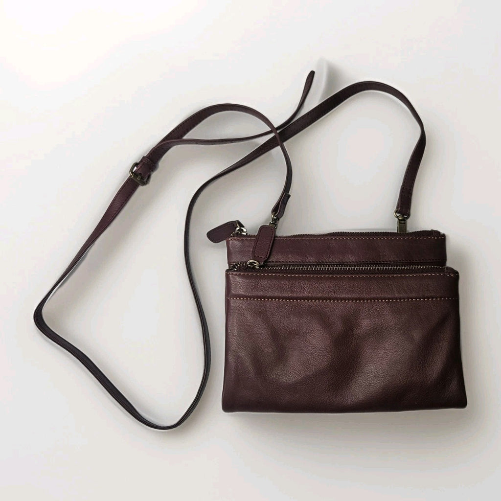 Hobo Merlot Crossbody Bag Strap Faux Leather Womens Handbag Purse Multi Comparts