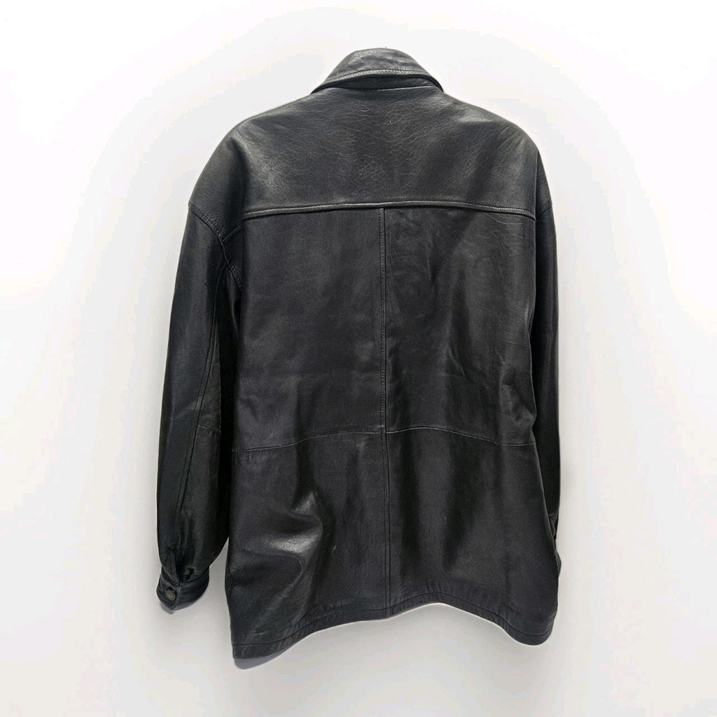 Vintage Tuskany Italian Leather Jacket Black Midi Coat Men's Large