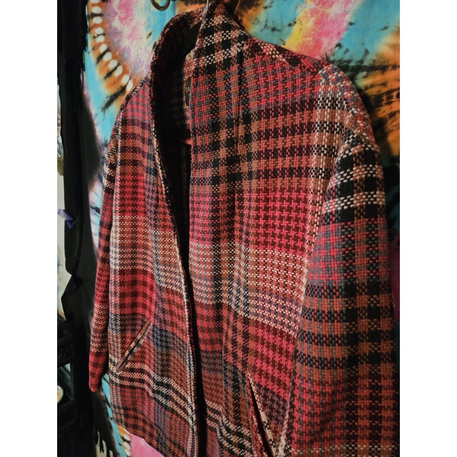 RACHEL ZOE Jacket Plaid Wool Blend Oversized Coat Pink Red Women's Size Small