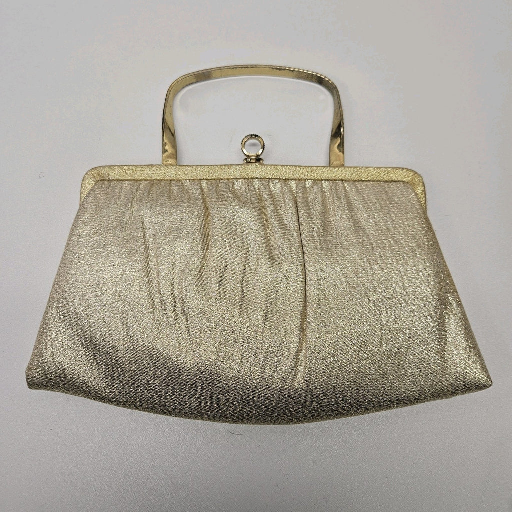 Vintage 60s Ande Shimmering Gold Evening Party Clutch Handbag Purse Twist Handle