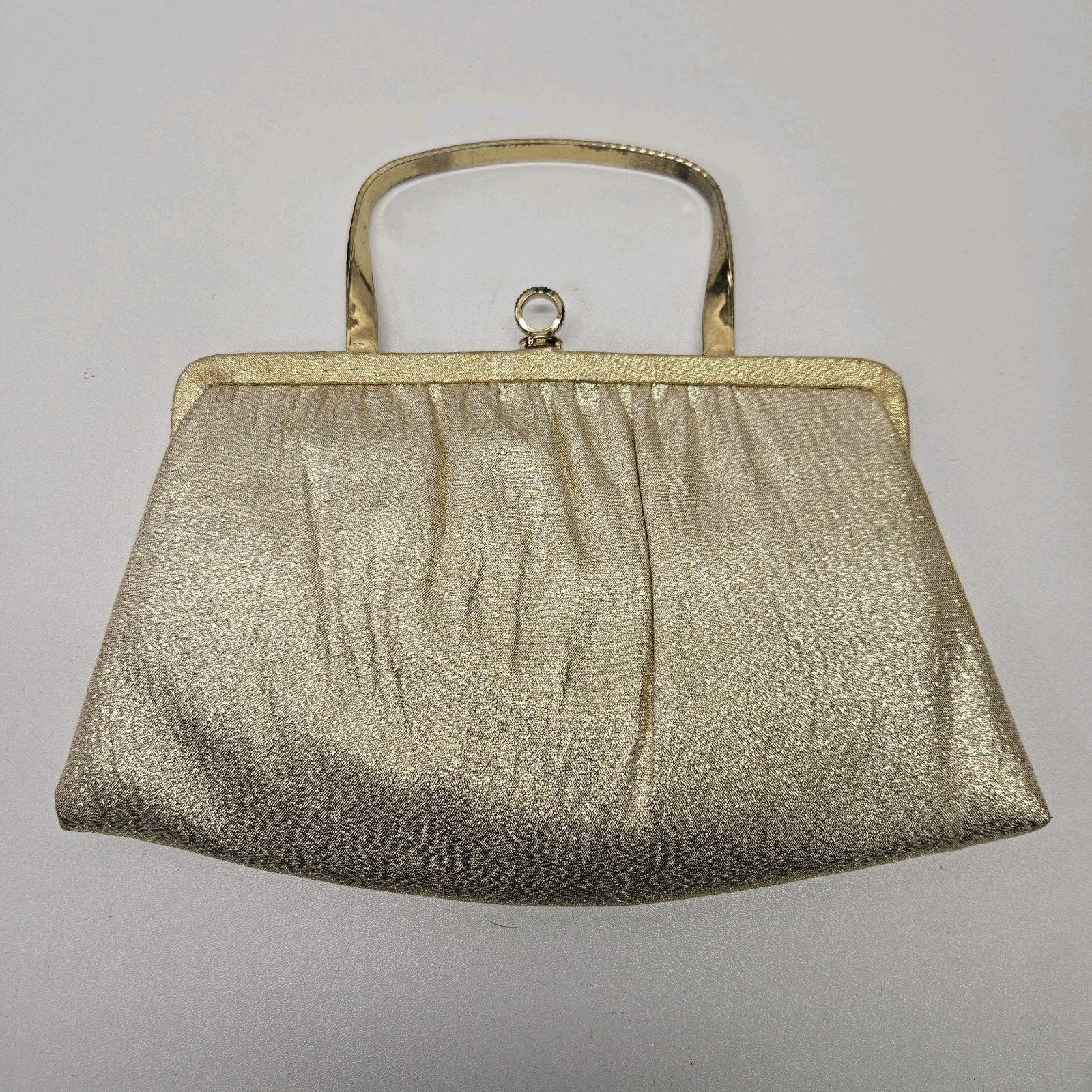 Vintage 60s Ande Shimmering Gold Evening Party Clutch Handbag Purse Twist Handle