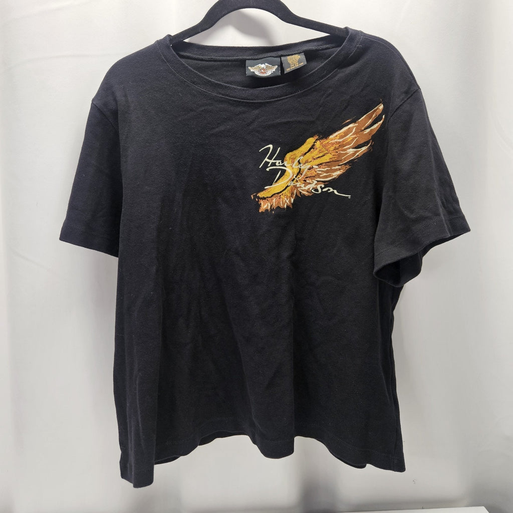 Vtg Y2K Harley Davidson Angel Wing Emblem Black Crop Top T Shirt Plus Size 2X
