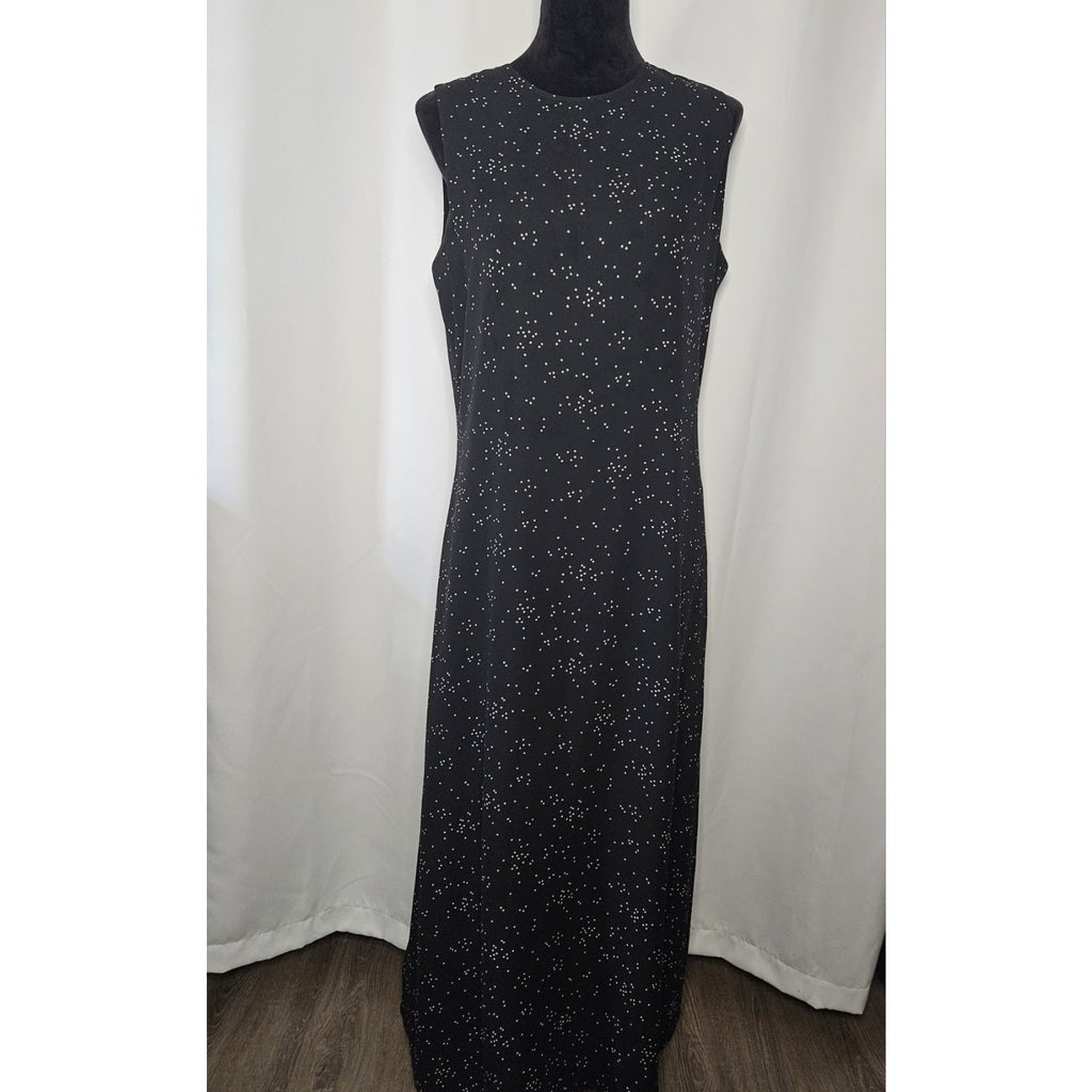 Chaus Maxi Dress Women's Size 10 Black White Polka Dots Maxi Full Length Vintage