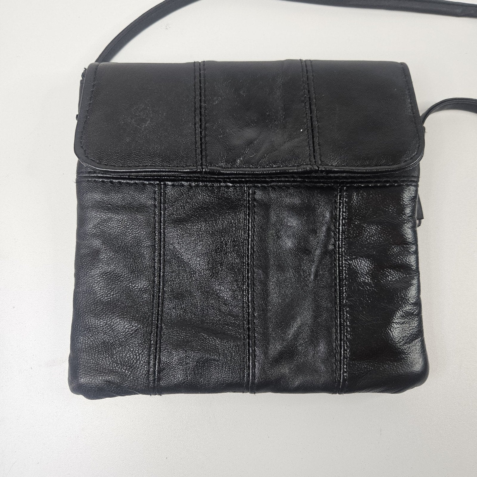 Retro Patchwork Micro Shoulder Purse Black Lambs Leather Crossbody Bag