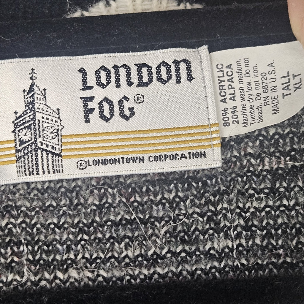 Vintage 80s London Fog Gray Acrylic Alpaca Vneck Sweater Mens TXL USA Geometric