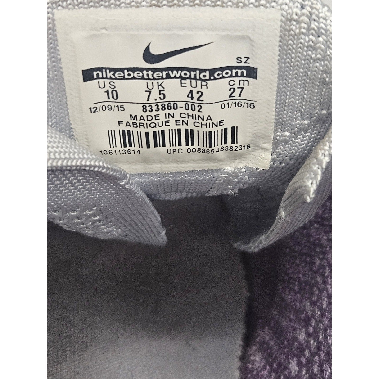 Nike Tennis Classic Ultra Flyknit 833860-002 Women 10 Purple Trainers Sneaker
