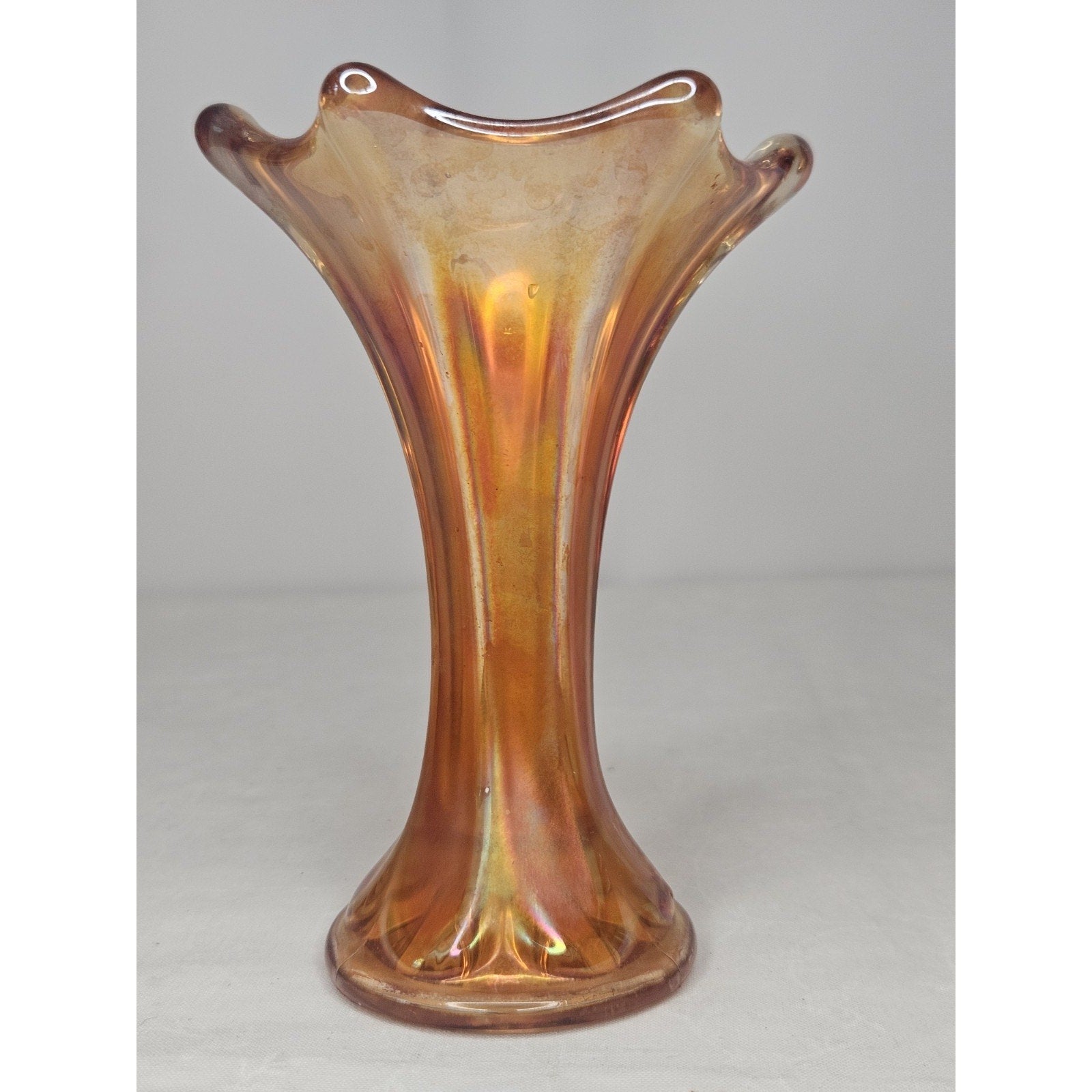 Vintage Amber Imperial Morning Glory Miniature Vase 5" Carnival Glass Orange