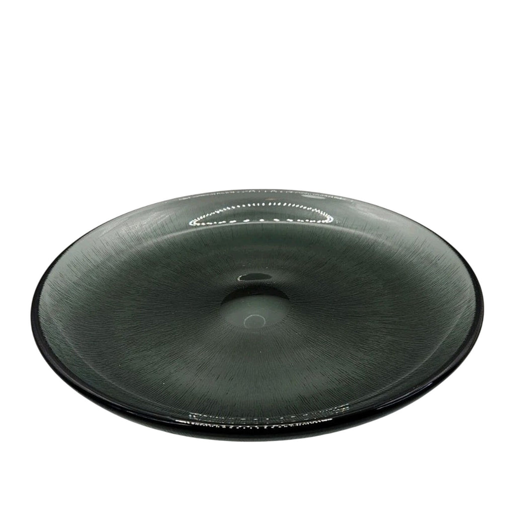 Retro Glass 12.5" Serving Platter, Vintage MCM Gray Smoke Glass, Fersken W Johansson, Norwegian Tableware
