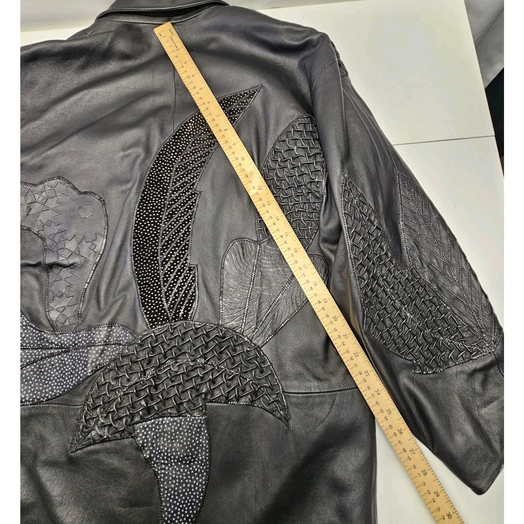 Unique 80s Oversized Black Leather Jacket Patchwork Blazer Medium Edgy Glam Vtg