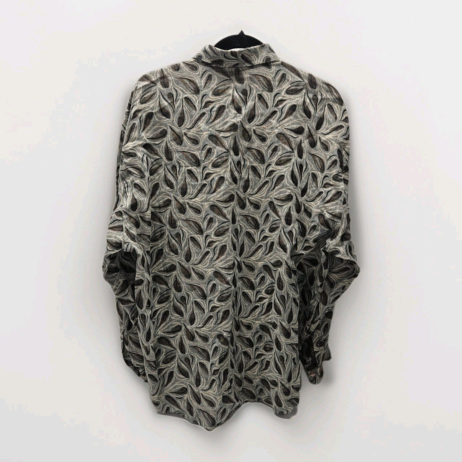 Vtg Jhane Barnes Long Sleeve Blue Green Abstract Woven Button Up Shirt Large