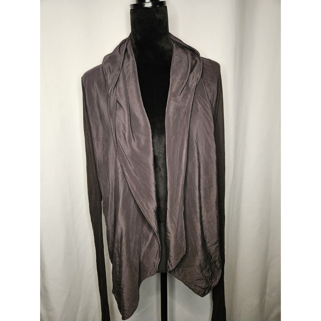 Lia Kes Gray Silk Asymmetrical Hooded Drape Cardigan XS High Fashion Lightweight
