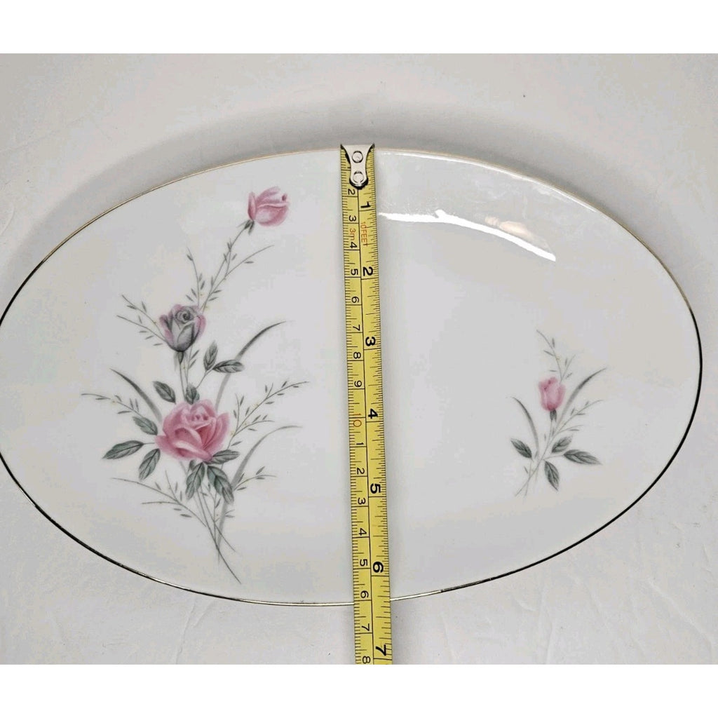 Vintage Golden Rose Fine China Tray Japan Made 10" Oval Plate Floral Gold Trim
