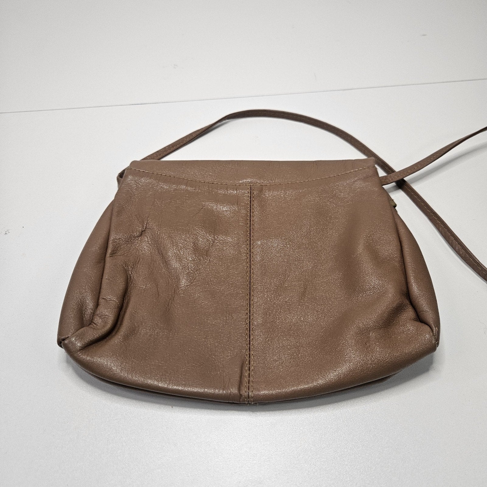 Vintage Small Leather Tan Mini Purse Flap Crossbody Strappy