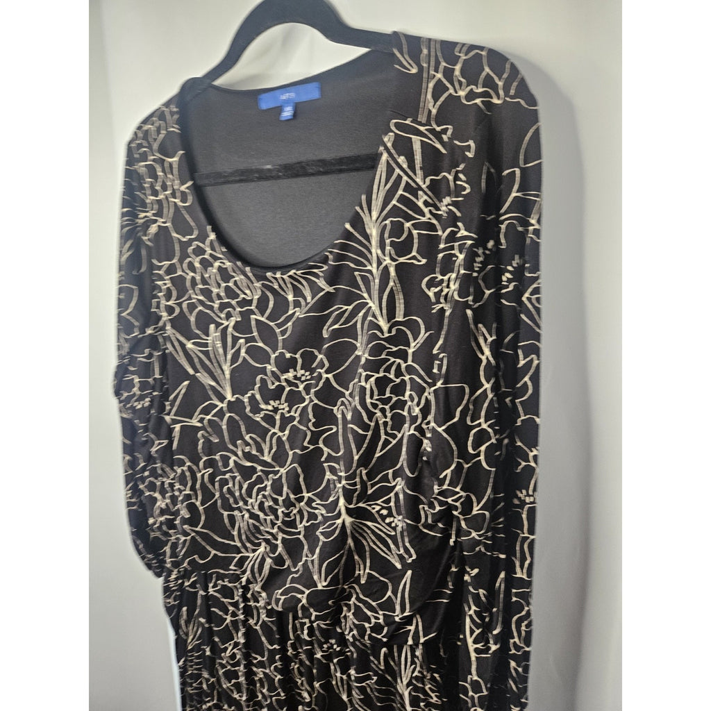 Apt 9 Black Floral Stretch Knit Boat Neck Fit Flare Dress Size XXL Pockets