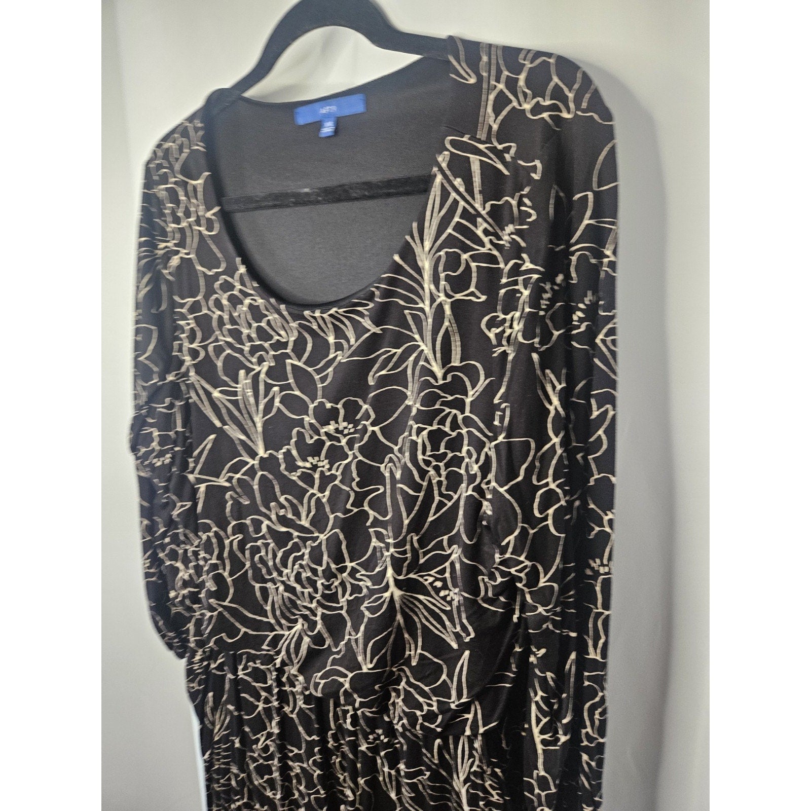 Apt 9 Black Floral Stretch Knit Boat Neck Fit Flare Dress Size XXL Pockets
