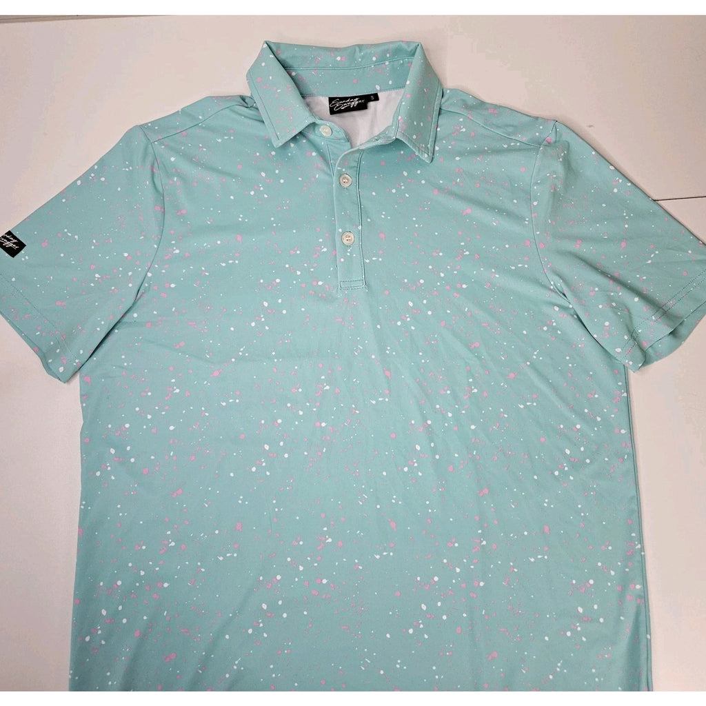 Sunday Swagger Polo Shirt Mens Small Black Floral AOP Stretch Performance Golf