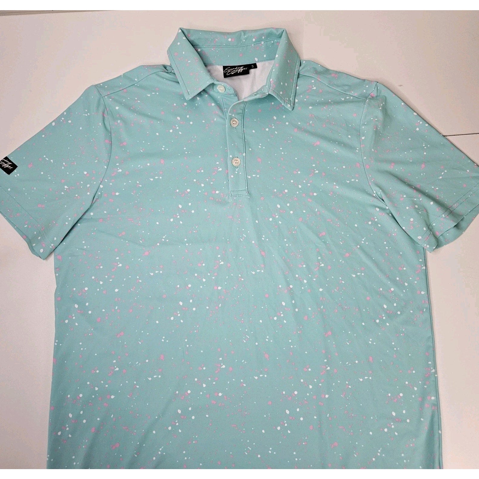 Sunday Swagger Polo Shirt Mens Small Black Floral AOP Stretch Performance Golf