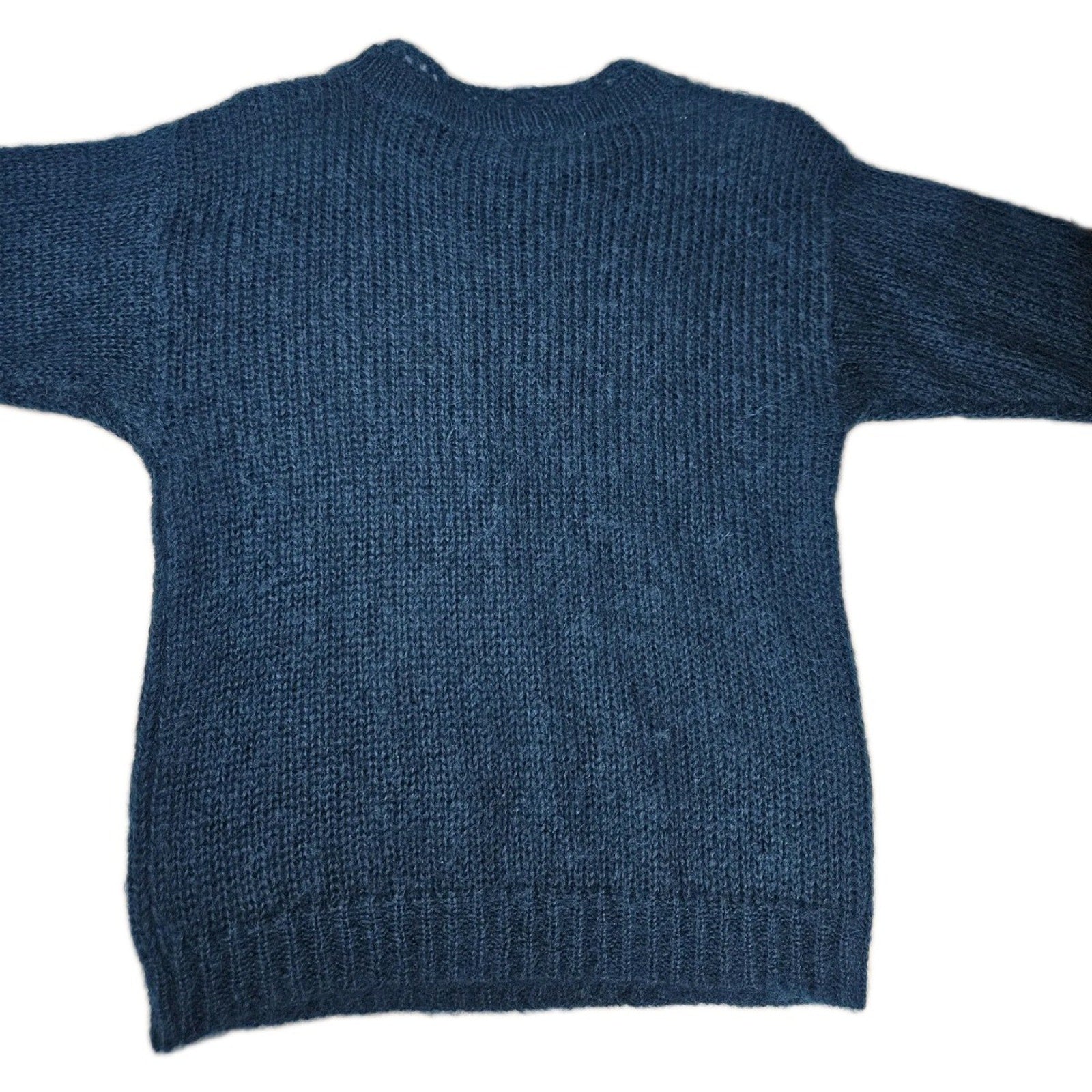 Vintage 80s Mohair Wool Blend Pullover Knit Sweater Blue Mod Retro Medium