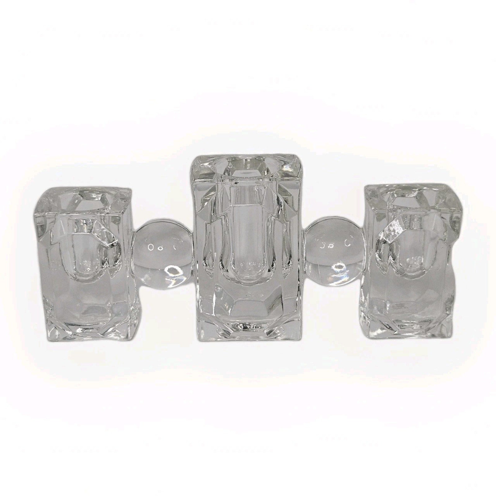 1940s Pitman Dreitzer Baguette ART DECO 3 Spot Candle Holder Glass Candelabra