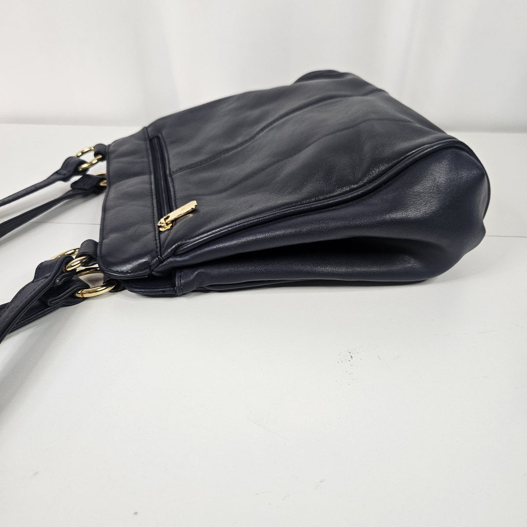 Vintage Worthington Navy Blue Leather Lambskin Shoulder Bag Purse Classic 90s
