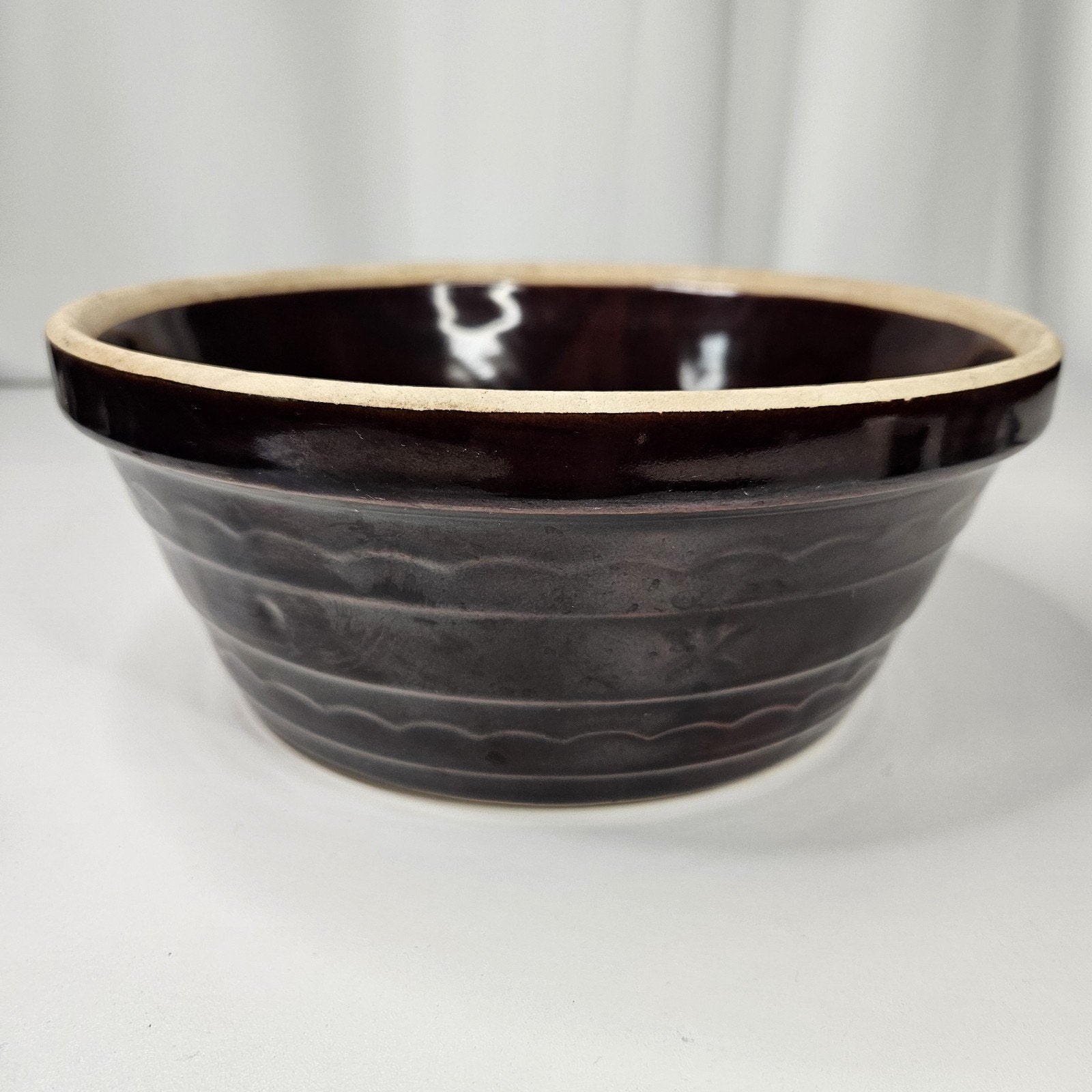 Vintage Marcrest Brown Glazed Daisy & Dot 9.5" Stoneware Mixing Serving Bowl