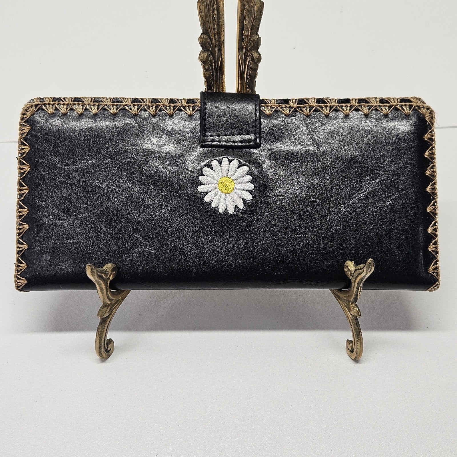 Lavishy Black Travel Folding Wallet Daisy Flowers Hippy Love Flower Checkbook