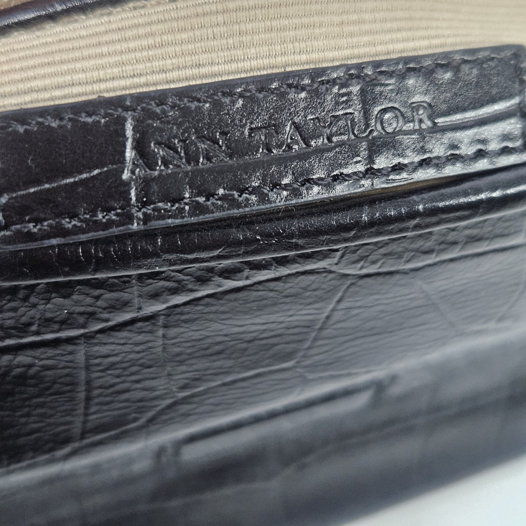 Anne Klein Black Faux Croco Embossed Leather Flap Chain Strap Purse Shoulder Bag