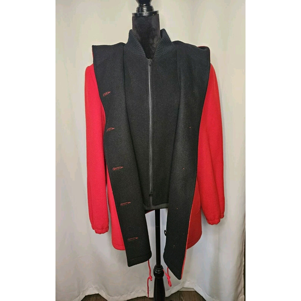 Authentic Mackintosh Vest Coat Wool Size 12 Vintage Made USA Hooded Red/Black