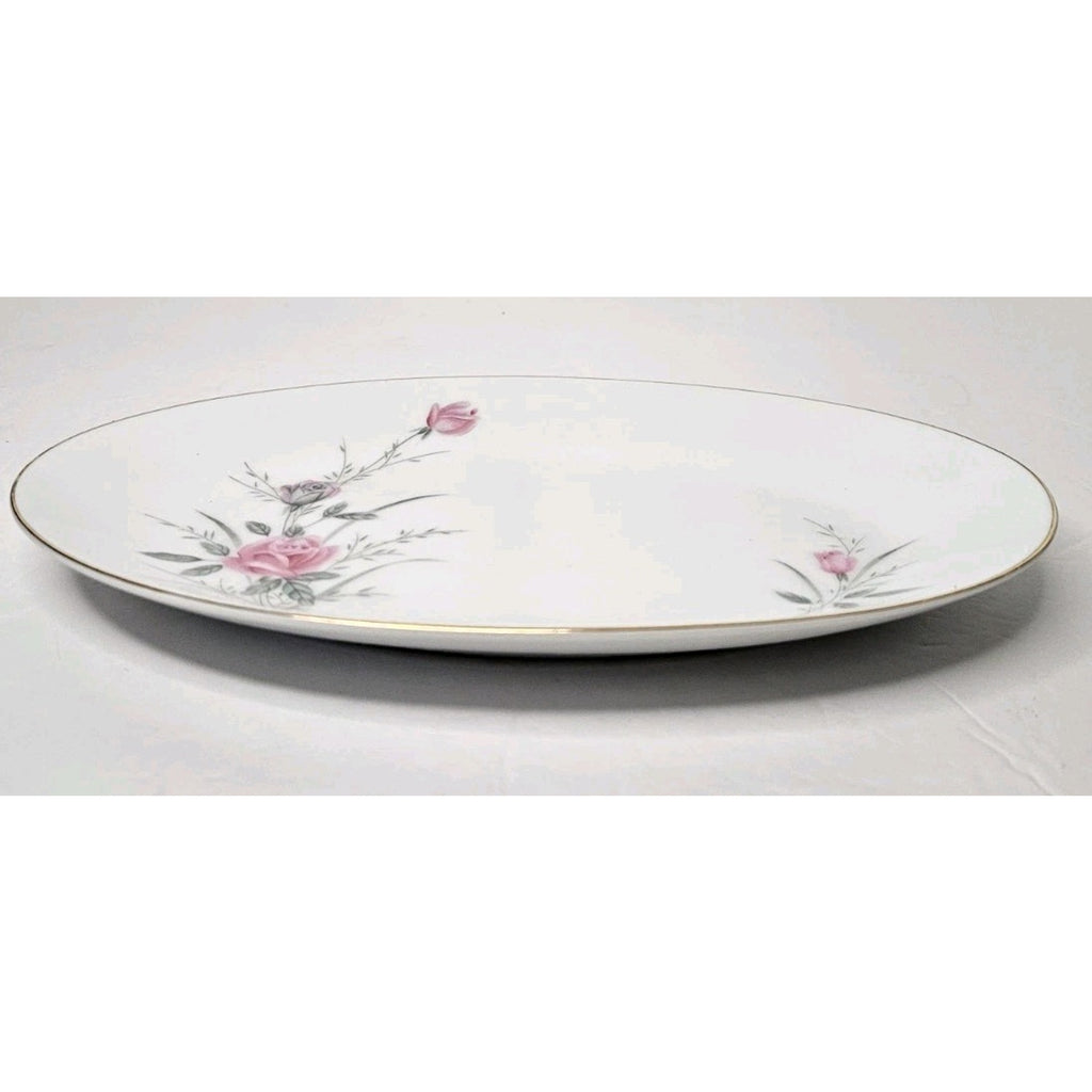 Vintage Golden Rose Fine China Tray Japan Made 10" Oval Plate Floral Gold Trim