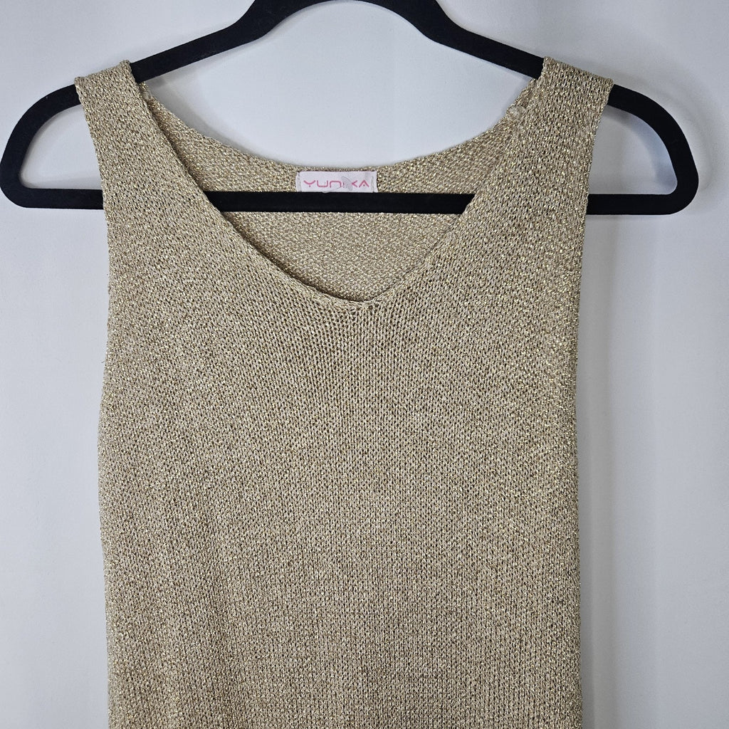 Yunika Gold Mettalic Thread Knit Stretchy Dress Or Swim Coverup Size S/M Italy