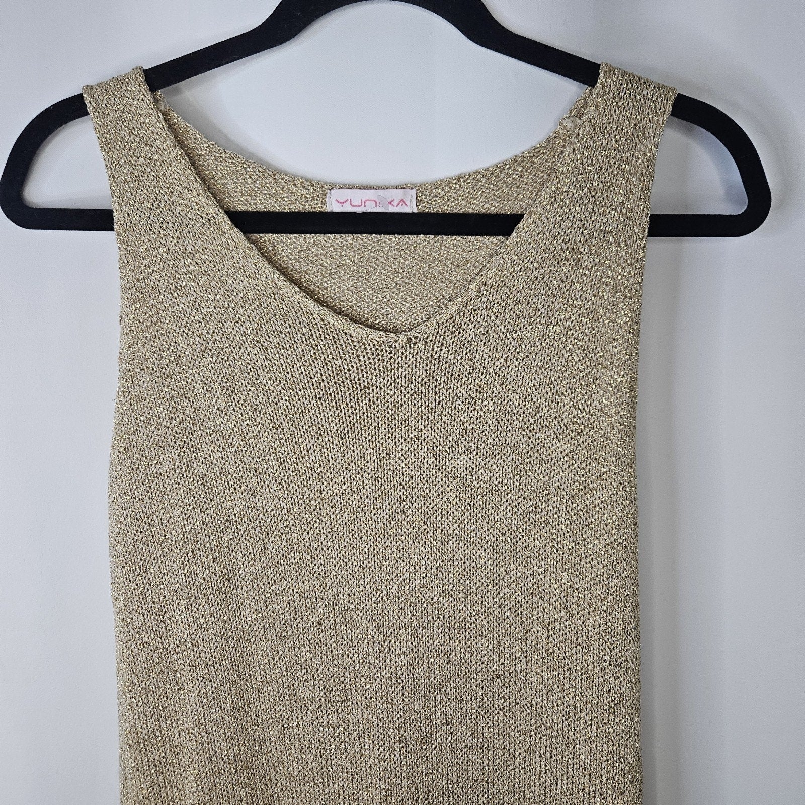 Yunika Gold Mettalic Thread Knit Stretchy Dress Or Swim Coverup Size S/M Italy