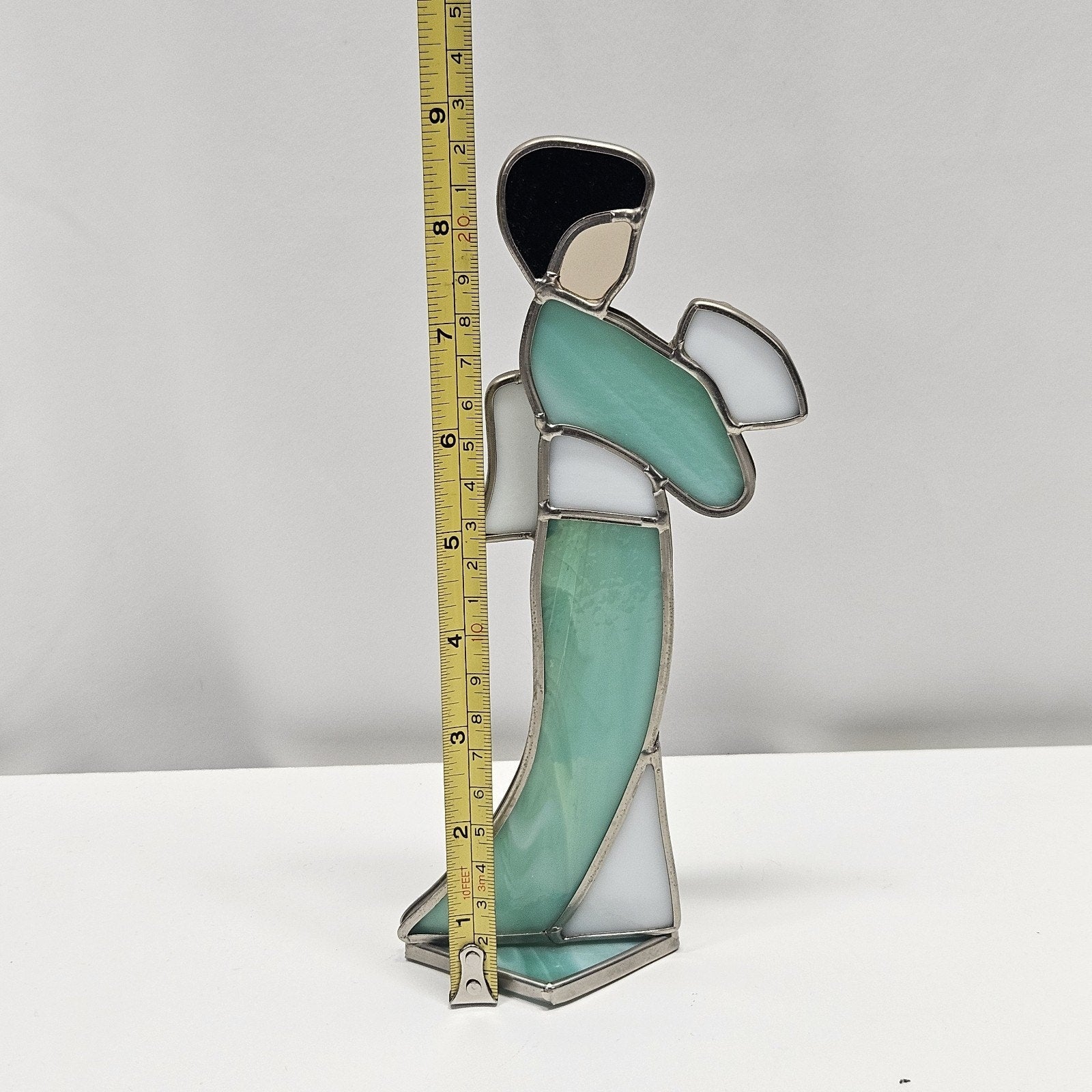 Vtg Stained Glass Geisha Japanese Stain Glass Figure Standing Fan Glasglo Brand