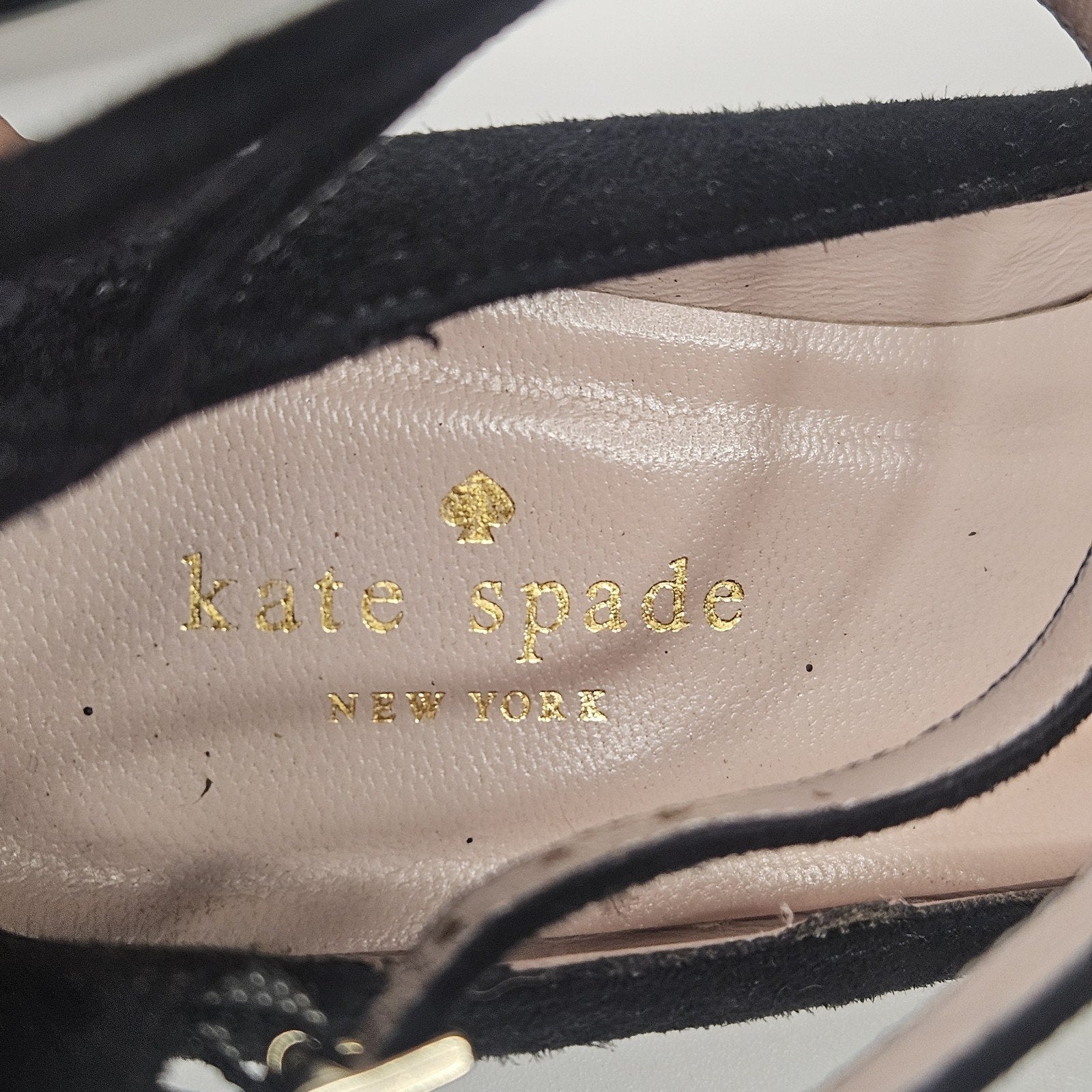 Kate Spade Black Mary Jane Suede Gold Glitter Block Shoe 6M Dbl Strap Square Toe