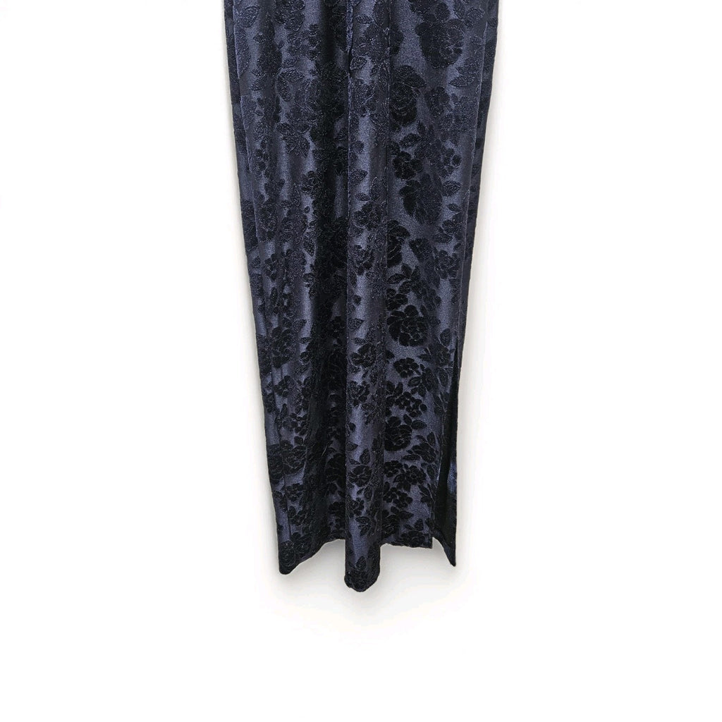 Vtg 90s Blondie & Me Navy High Neck Short-Sleeved Maxi Dress Gothic Floral Small