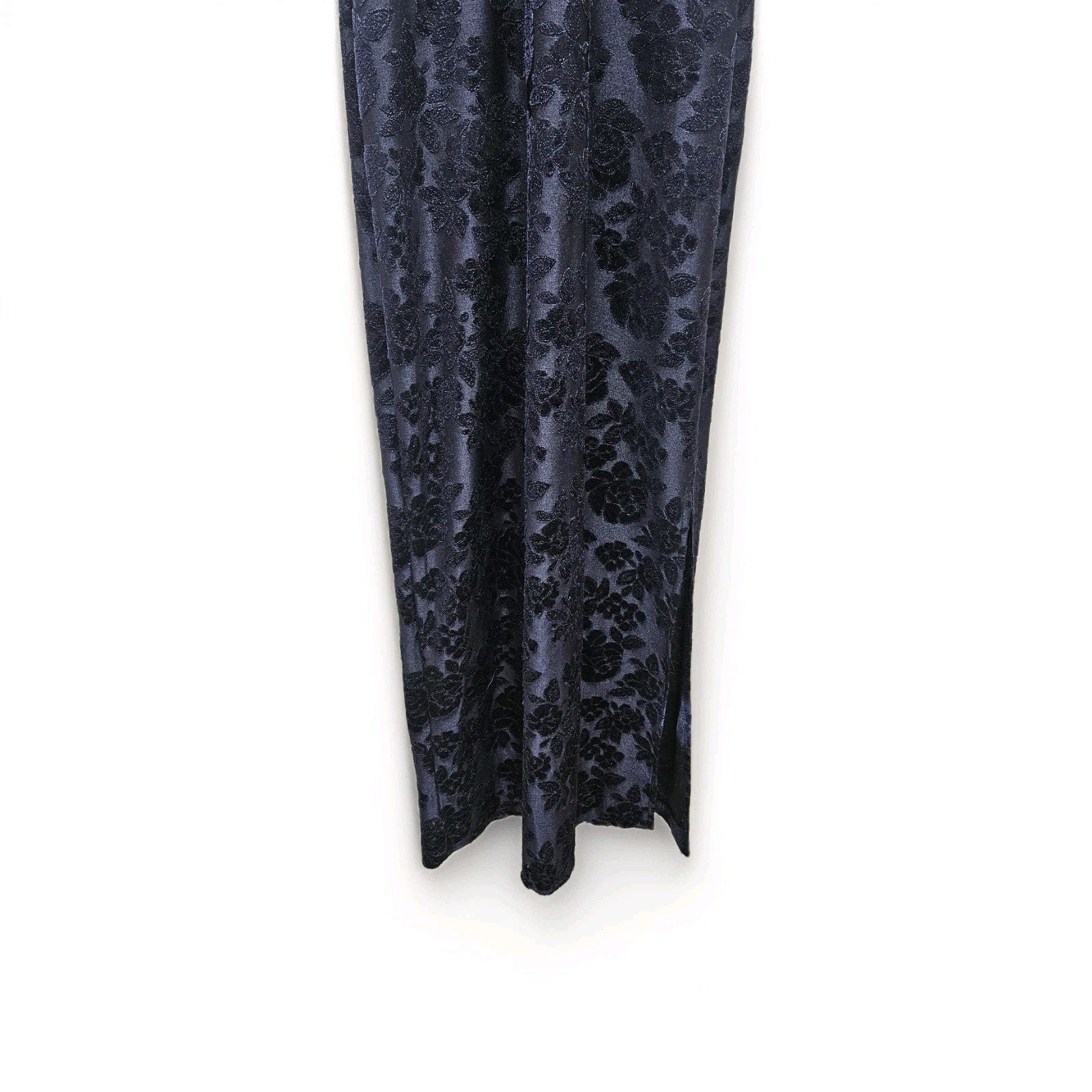 Vtg 90s Blondie & Me Navy High Neck Short-Sleeved Maxi Dress Gothic Floral Small