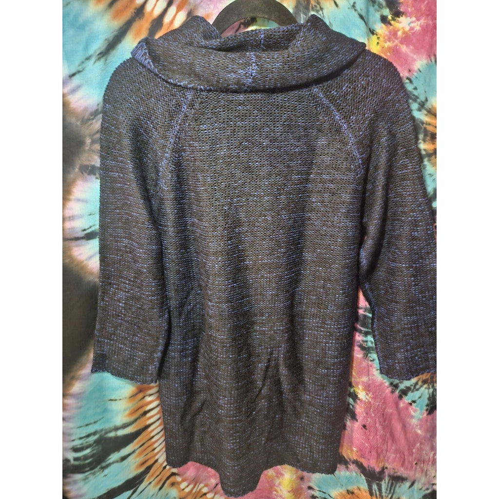 Notations Blue Black Knit Cowl Neck Midi Sweater 3/4 Sleeves XL