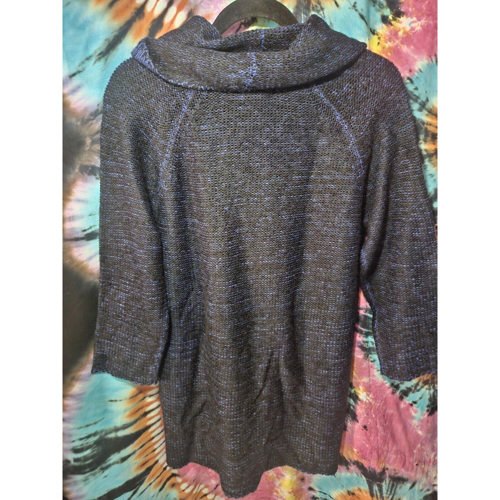 Notations Blue Black Knit Cowl Neck Midi Sweater 3/4 Sleeves XL