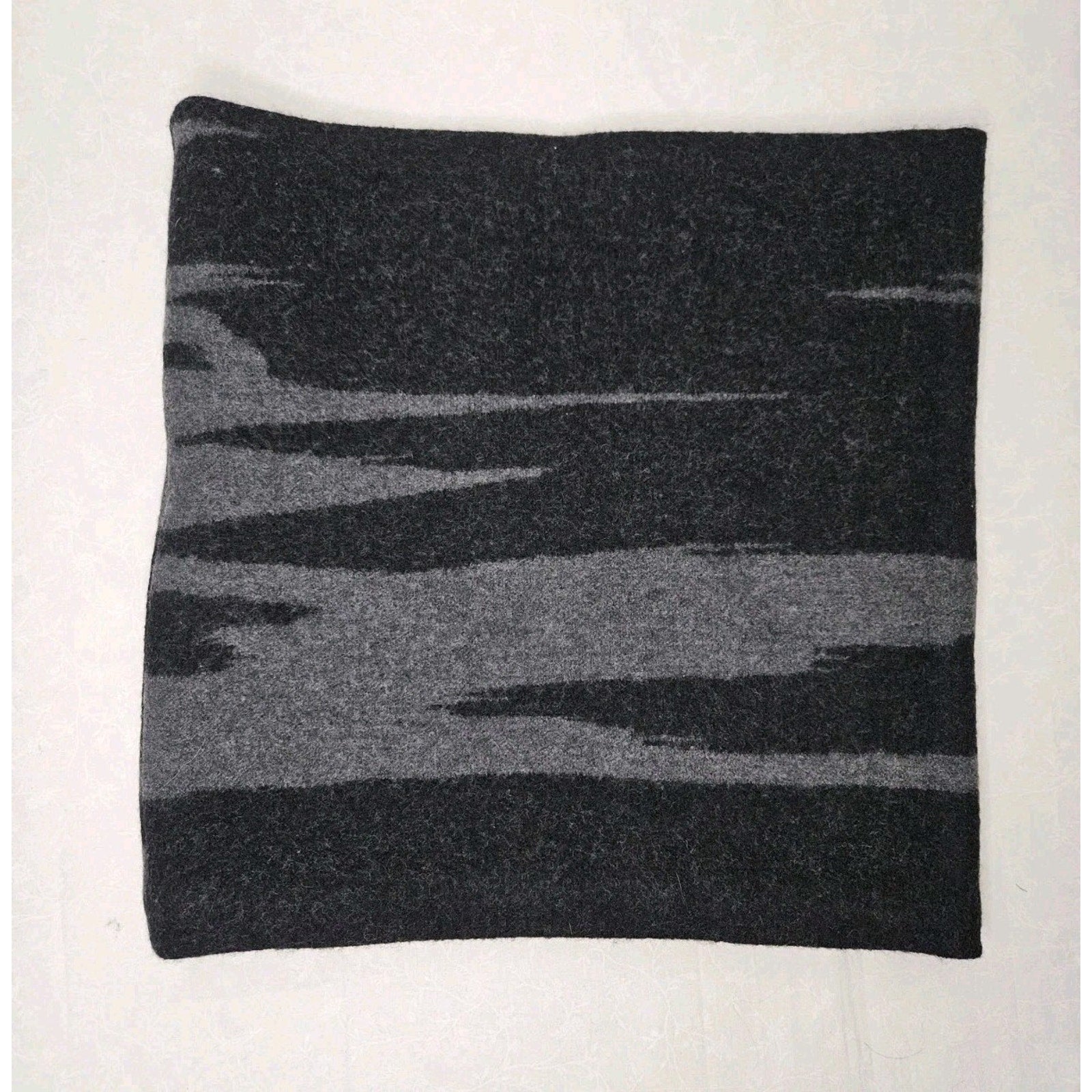 100% Wool Double Knit Wrap Scarf Black Grey Abstract Winter Wear Neck Scarf