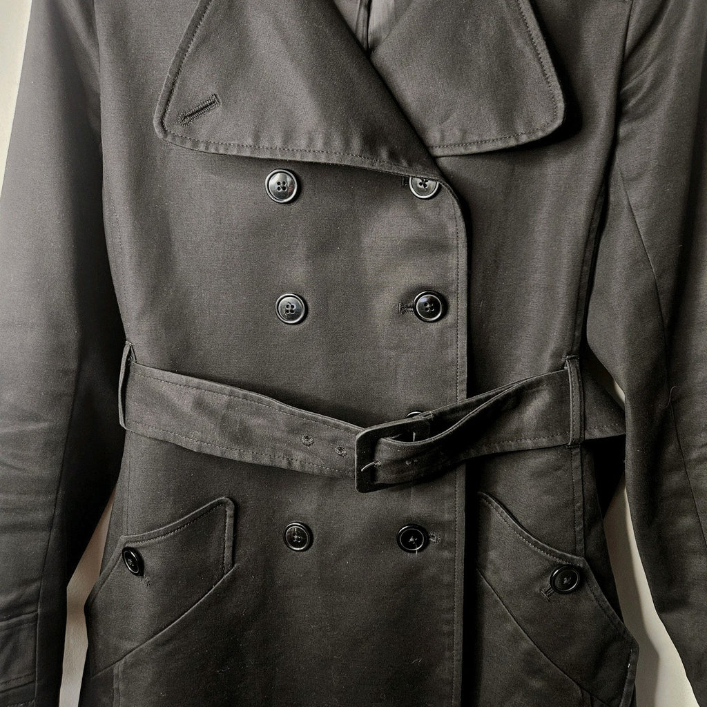 Willi Smith Black Belted Trench Coat Women’s 4 Small Midi Classic Jacket