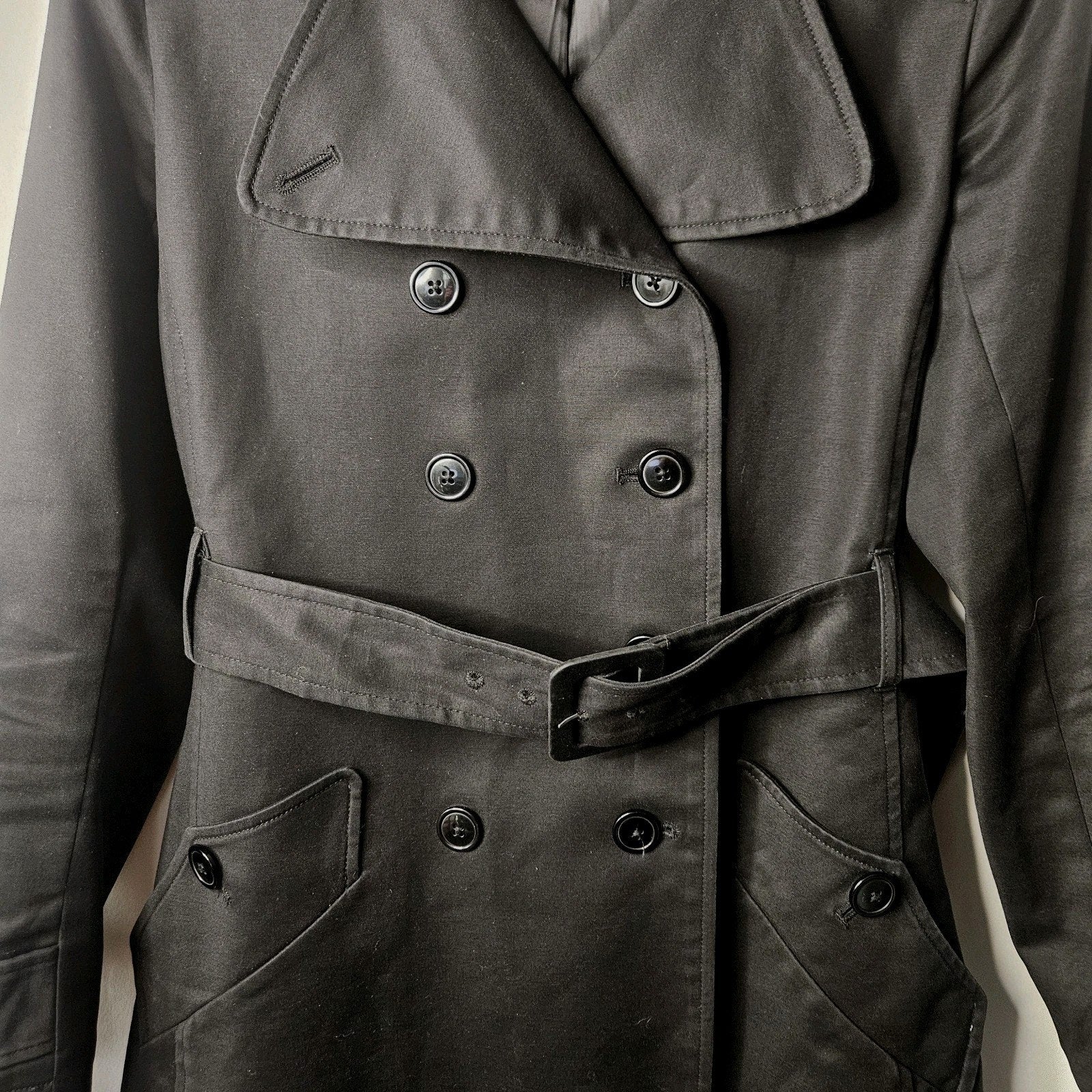 Willi Smith Black Belted Trench Coat Women’s 4 Small Midi Classic Jacket