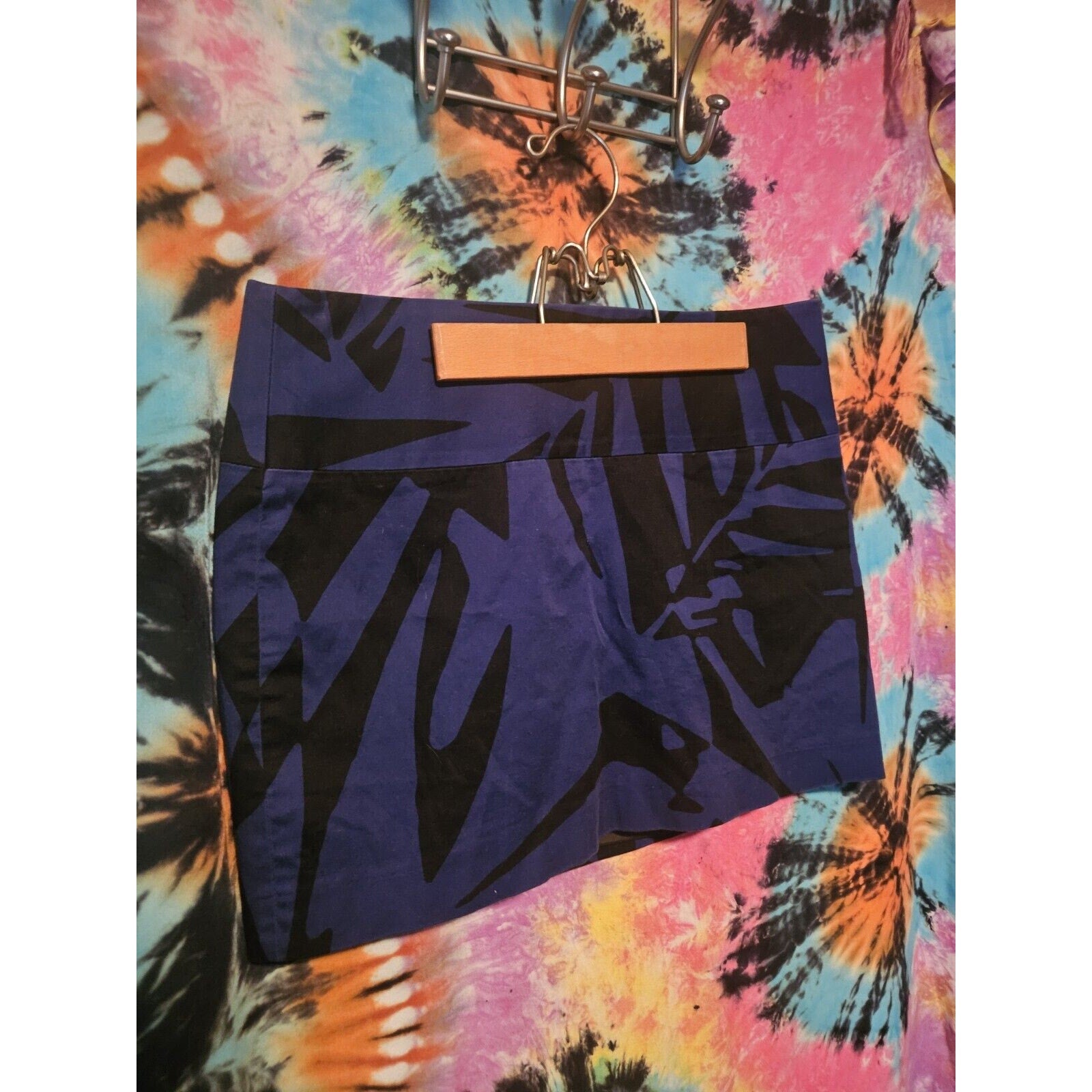 Express Design Studio Geo Pattern Skirt Womens Sz 6 Blue w Black Print Y2K