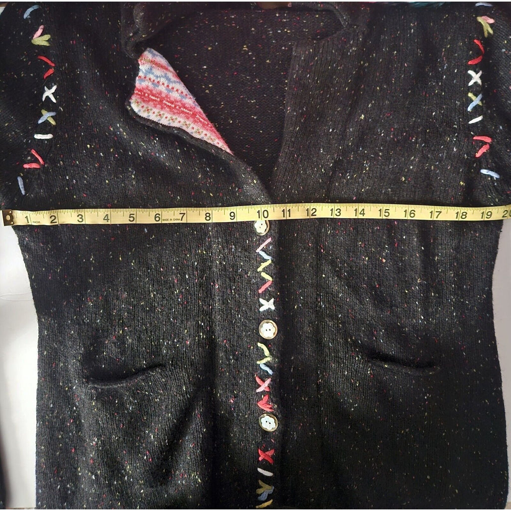 Christopher & Banks Black Confetti Button-Up Knit Sweater XL Stitch Ulgy Sweater