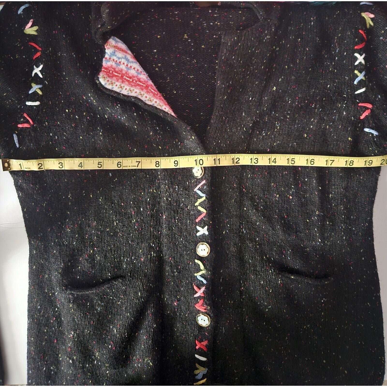 Christopher & Banks Black Confetti Button-Up Knit Sweater XL Stitch Ulgy Sweater