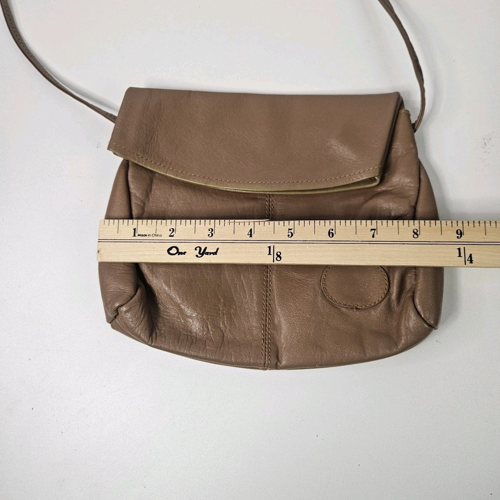 Vintage Small Leather Tan Mini Purse Flap Crossbody Strappy