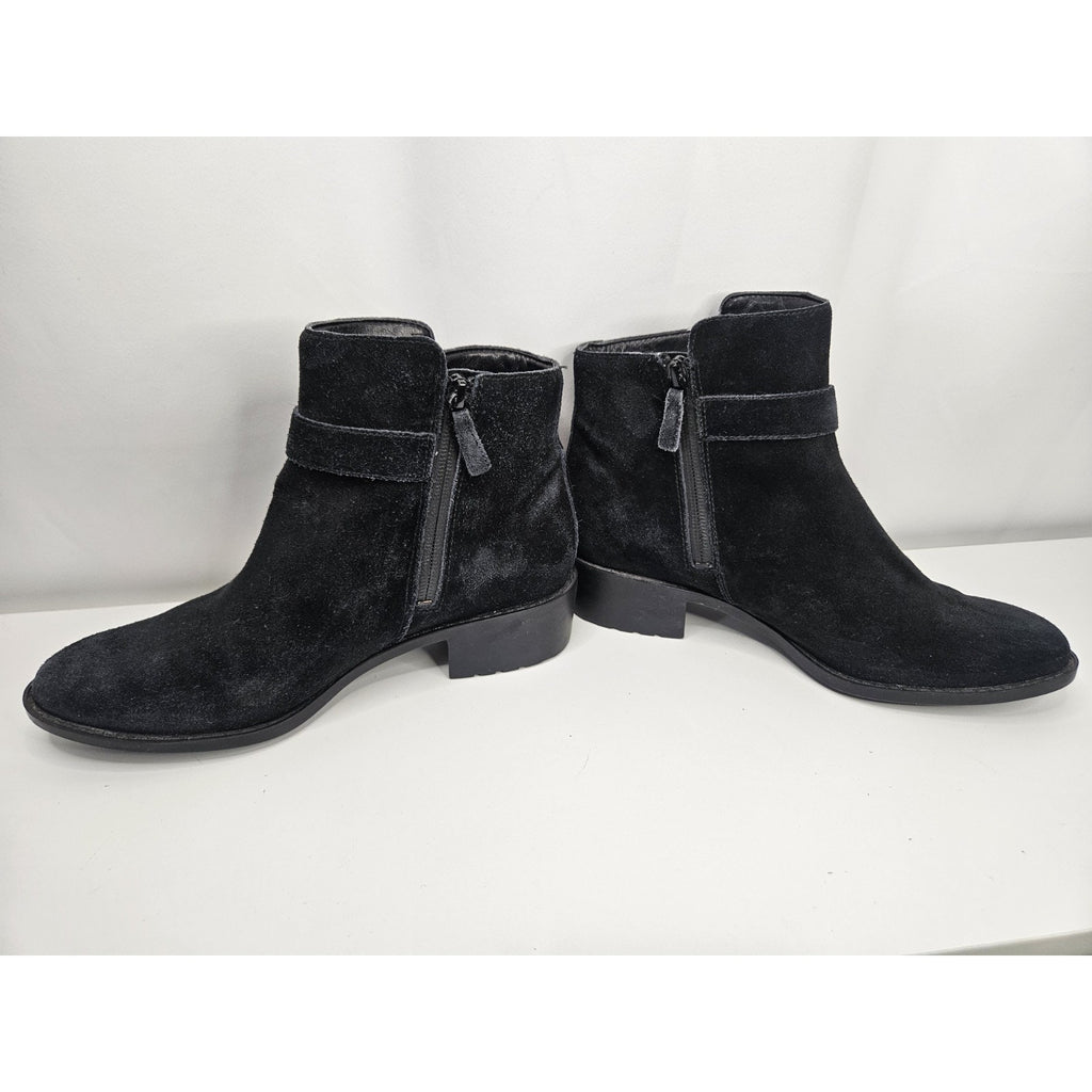 Cole Haan Suede Chelsea Ankle Boots 7.5 B Black Brushed Silver Tone Side Buckle