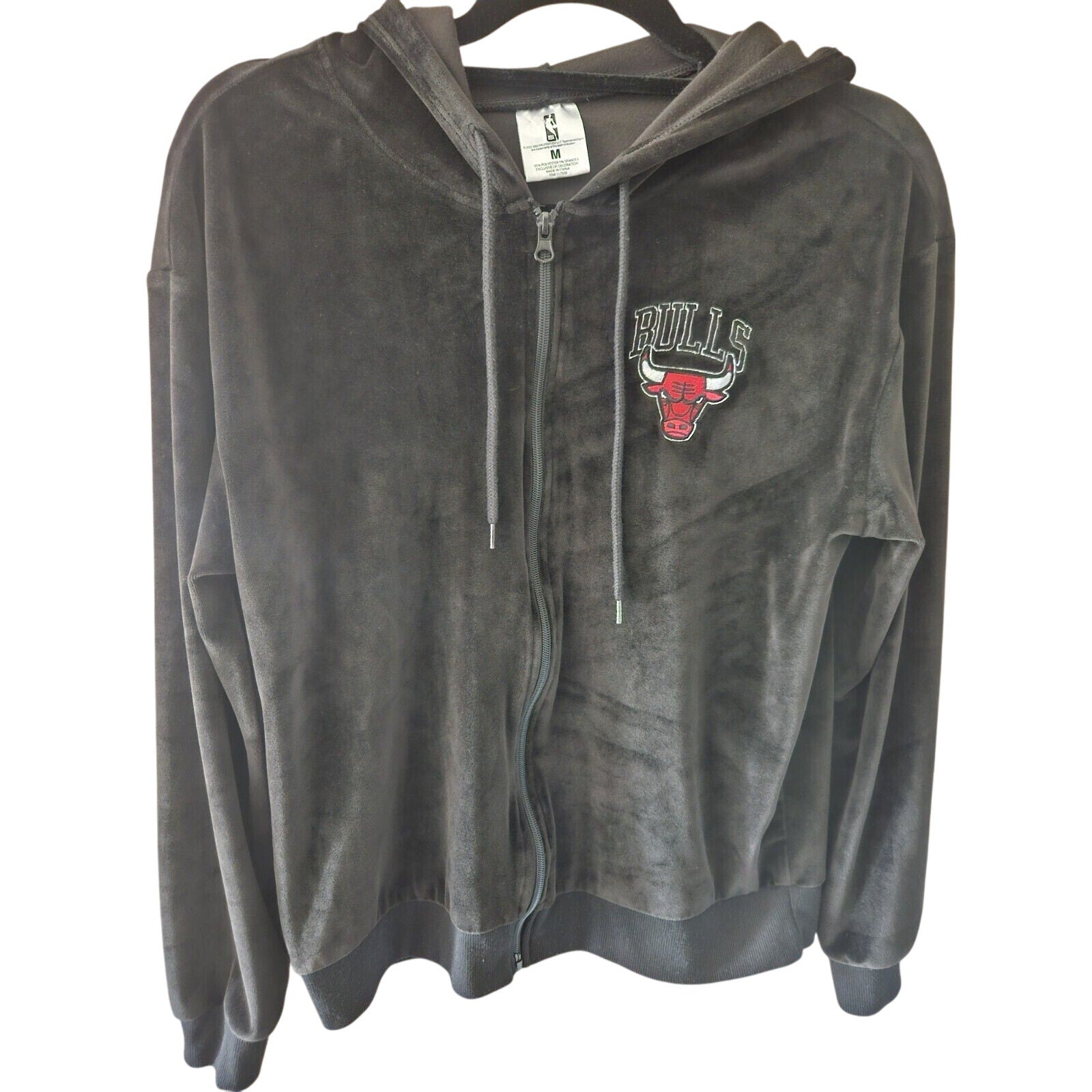 NBA Chicago Bulls Team Black Velour Track Jacket size Womens Med Black NWOT