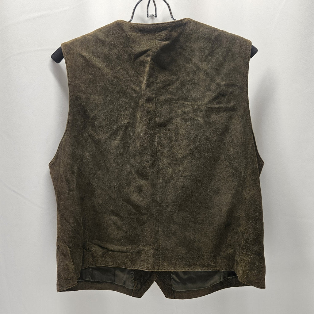 Vtg Talbots Suede Vest Womens Med Olive Green Button Front Preppy Army Western