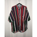 Colorwear America Button Up Shirt Adult Green Red White Stripped Short Sleeve XL